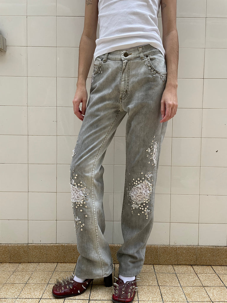 Grey studded jeans
