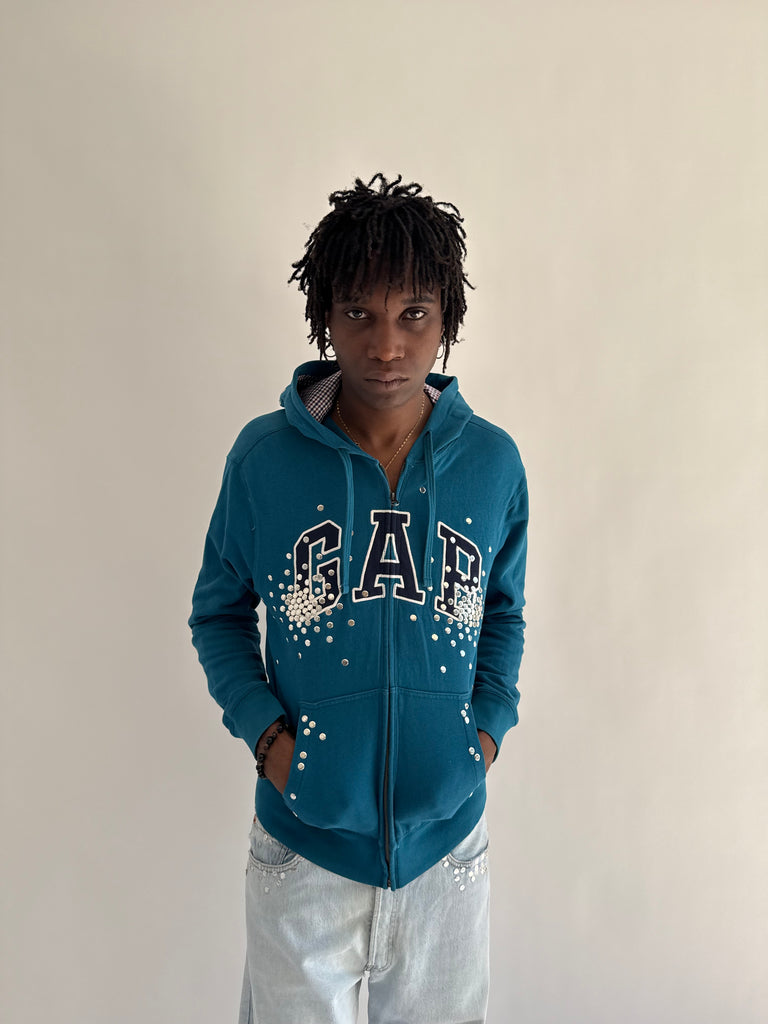 Turquoise studded hoodie