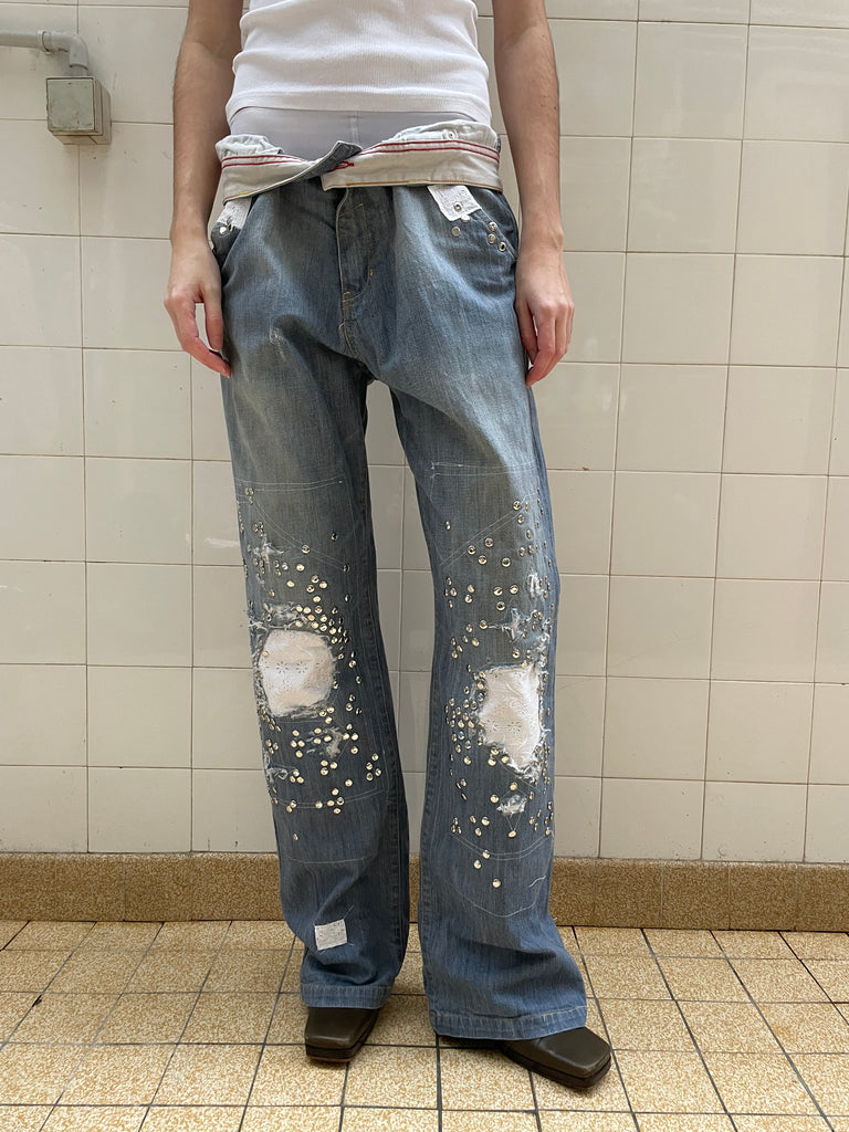 Lace studded jeans