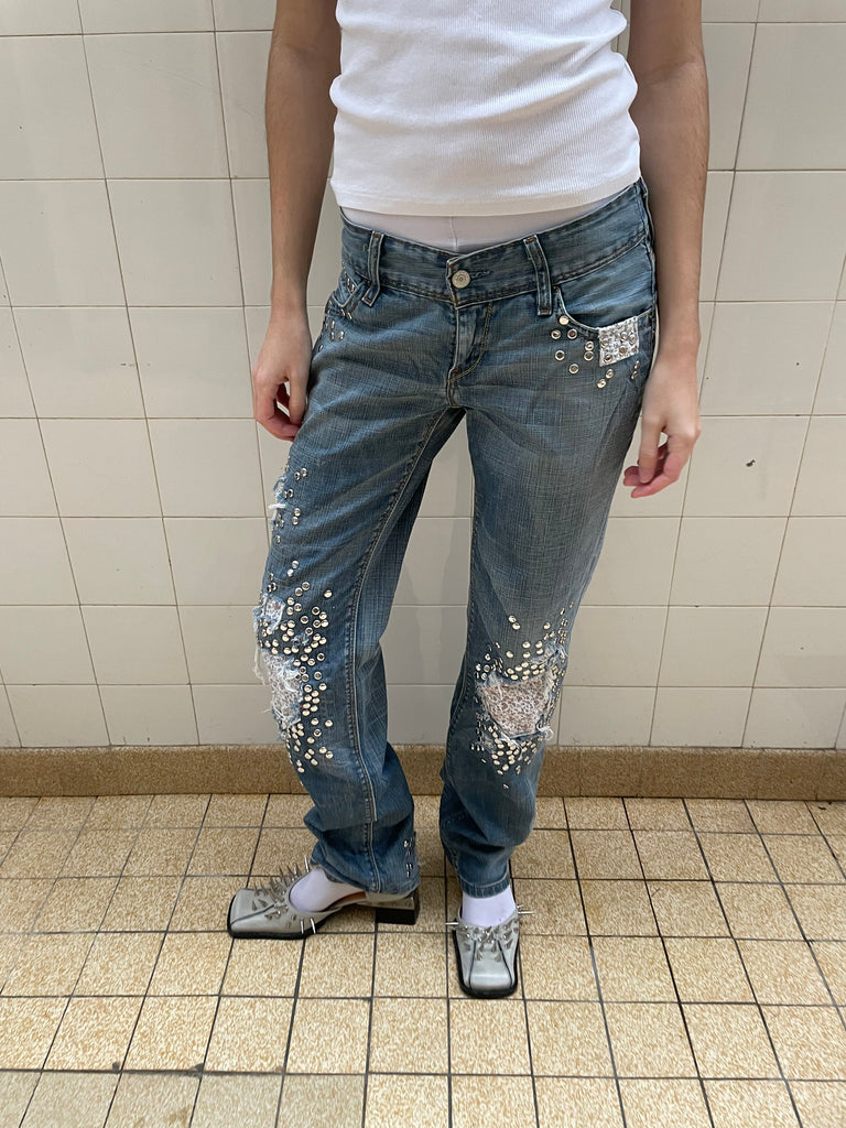 Studded floral jeans