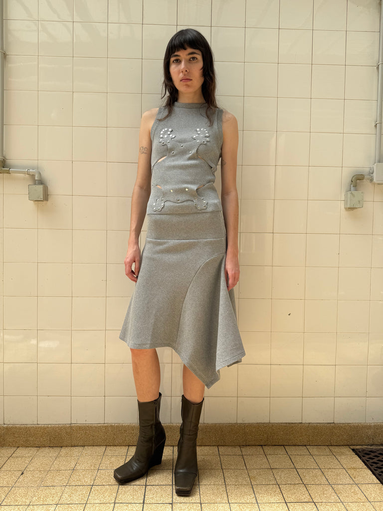 Grey Rib Draped Skirt