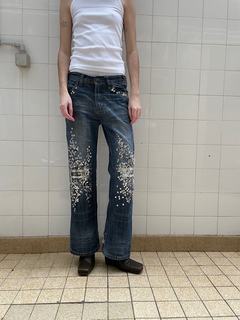 Plaid studded jeans