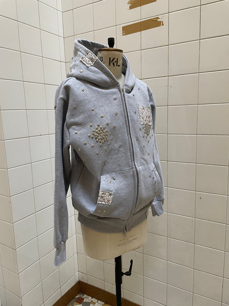 Grey floral studded hoodie