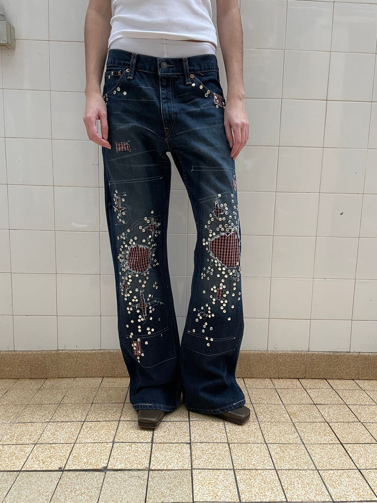 Plaid studded jeans