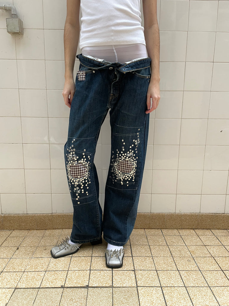 Plaid studded jeans