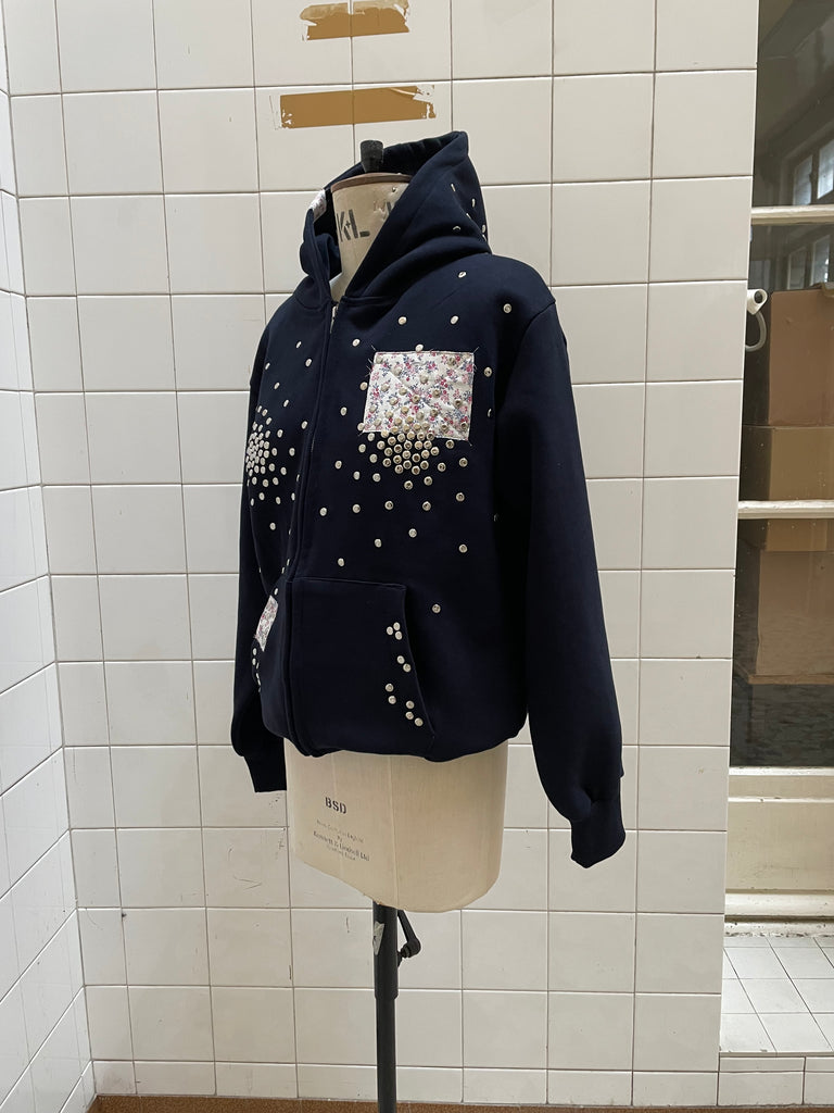 Dark blue floral studded hoodie