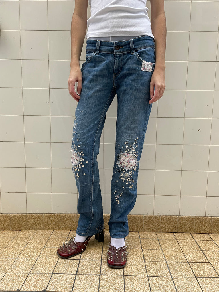 Studded floral jeans