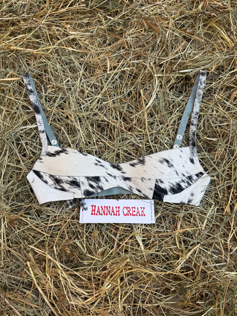 Black and white spotty fur bra