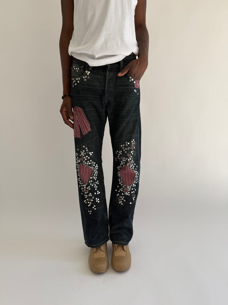 Red bow studded jeans