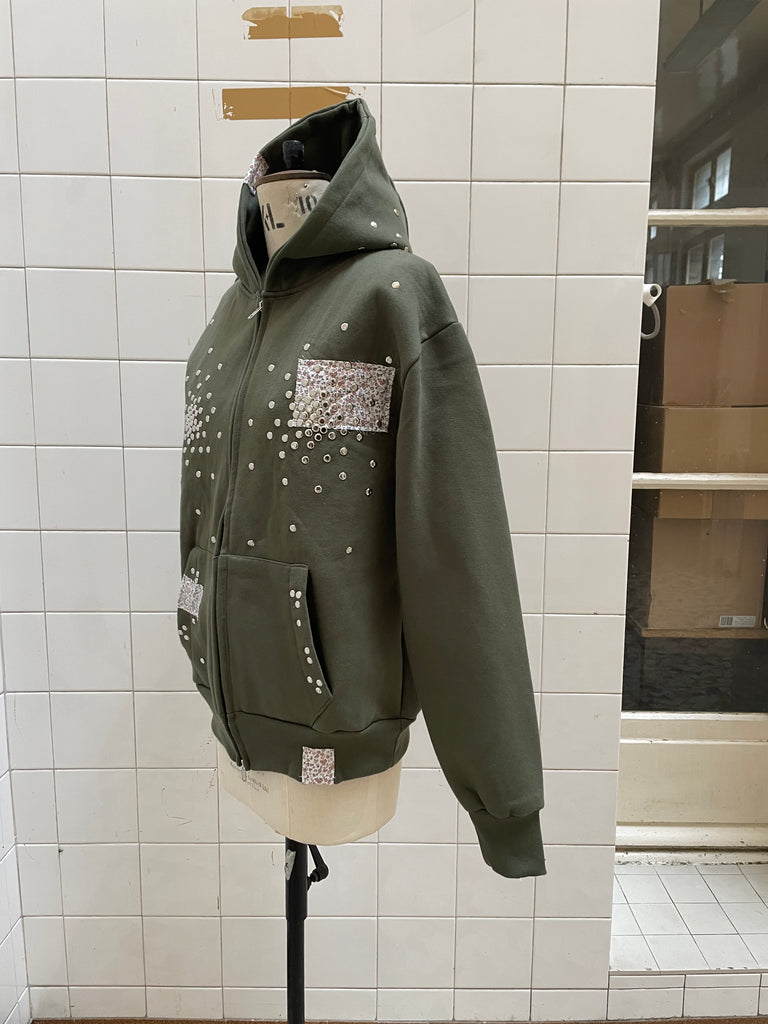 Khaki Floral studded hoodie