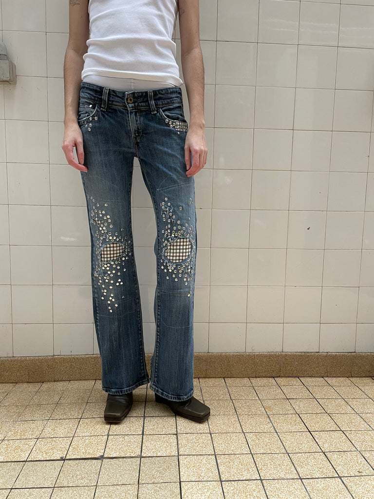Plaid studded jeans
