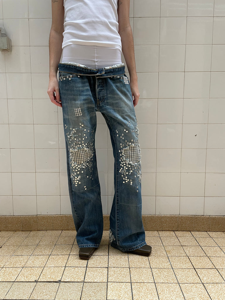 Plaid studded jeans