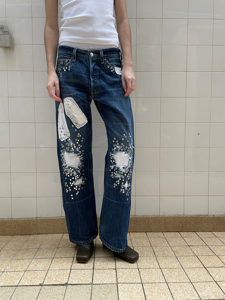 Lace studded jeans