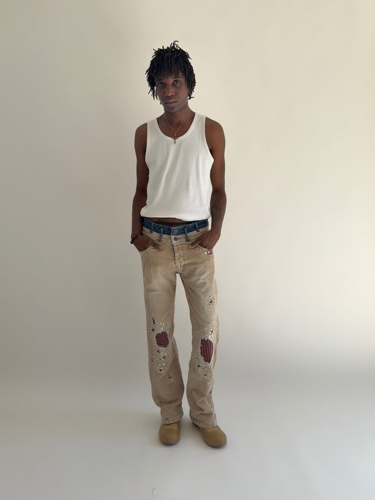 Corduroy studded trousers