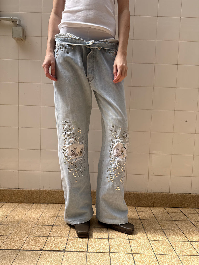 Cartoon Print Studded jeans L