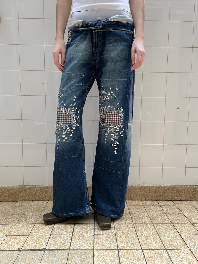 Plaid studded jeans